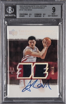 2003-04 UD "Exquisite Collection" Emblems of Endorsement #YM Yao Ming Signed Card (#04/15) - BGS MINT 9/BGS 10